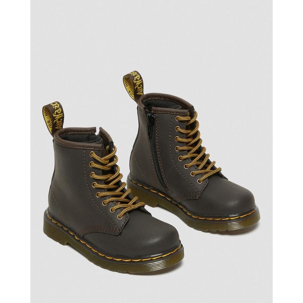 Dr. Martes WILDHORSE LEATHER LACE UP BOOTS Dark Brown 1460T, size US 10/EU 27